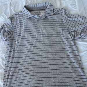Light Gray Striped Polo Shirt with Burgundy Lines